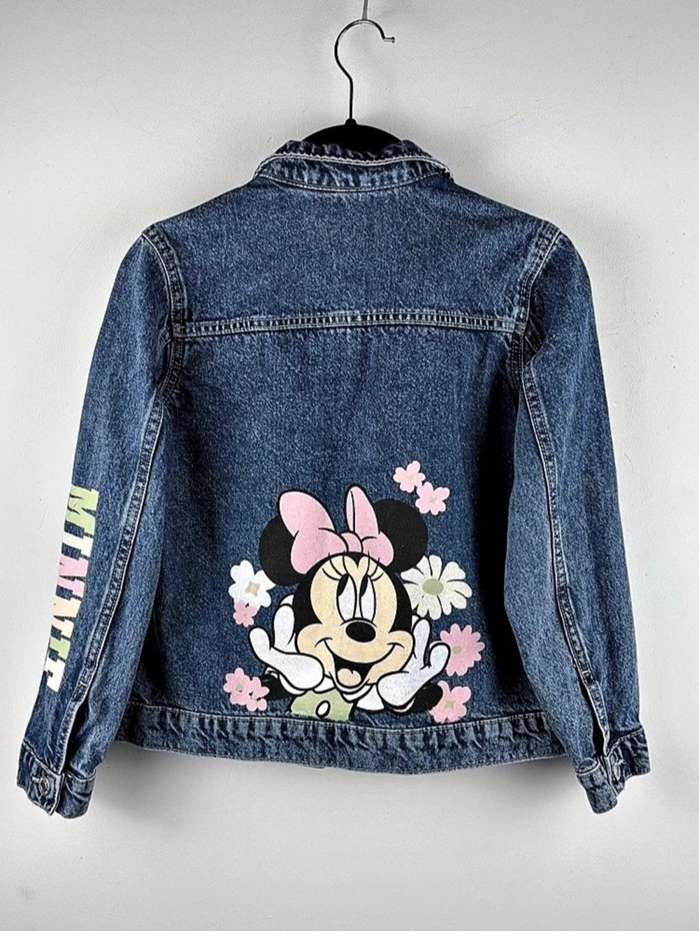 H&M Disney Minnie Mouse Floral Girls Blue Denim Jean Jacket US 10 Disneyland